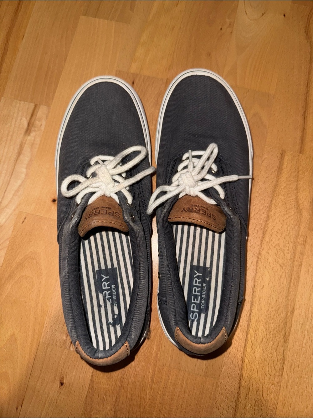 Sperry Charcoal Canvas Boat Shoes with White Laces